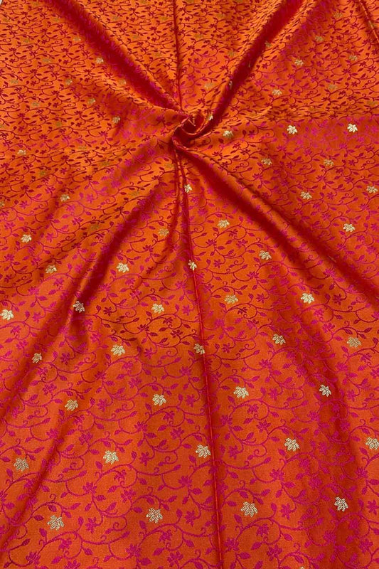 Orange Banarasi Tanchui Silk Fabric - Luxurious and Elegant ( 1 Mtr )
