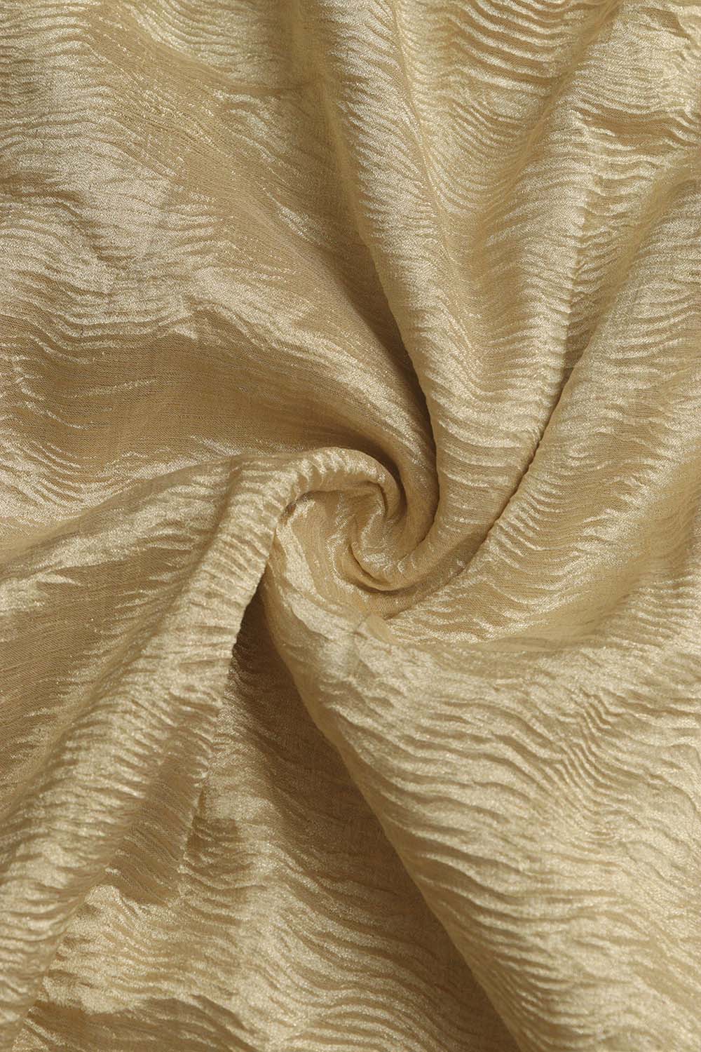 Golden Banarasi Crushed Tissue Fabric Mtr