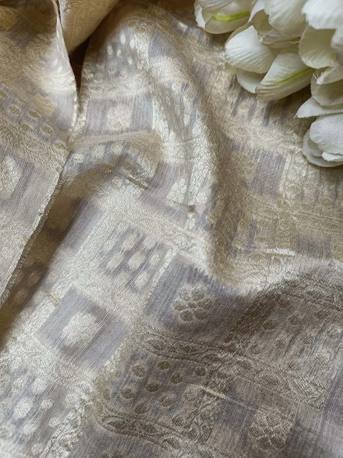 Dyeable Banarasi Handloom Pure Moonga Silk Fabric ( 1 Mtr ) - Luxurion World