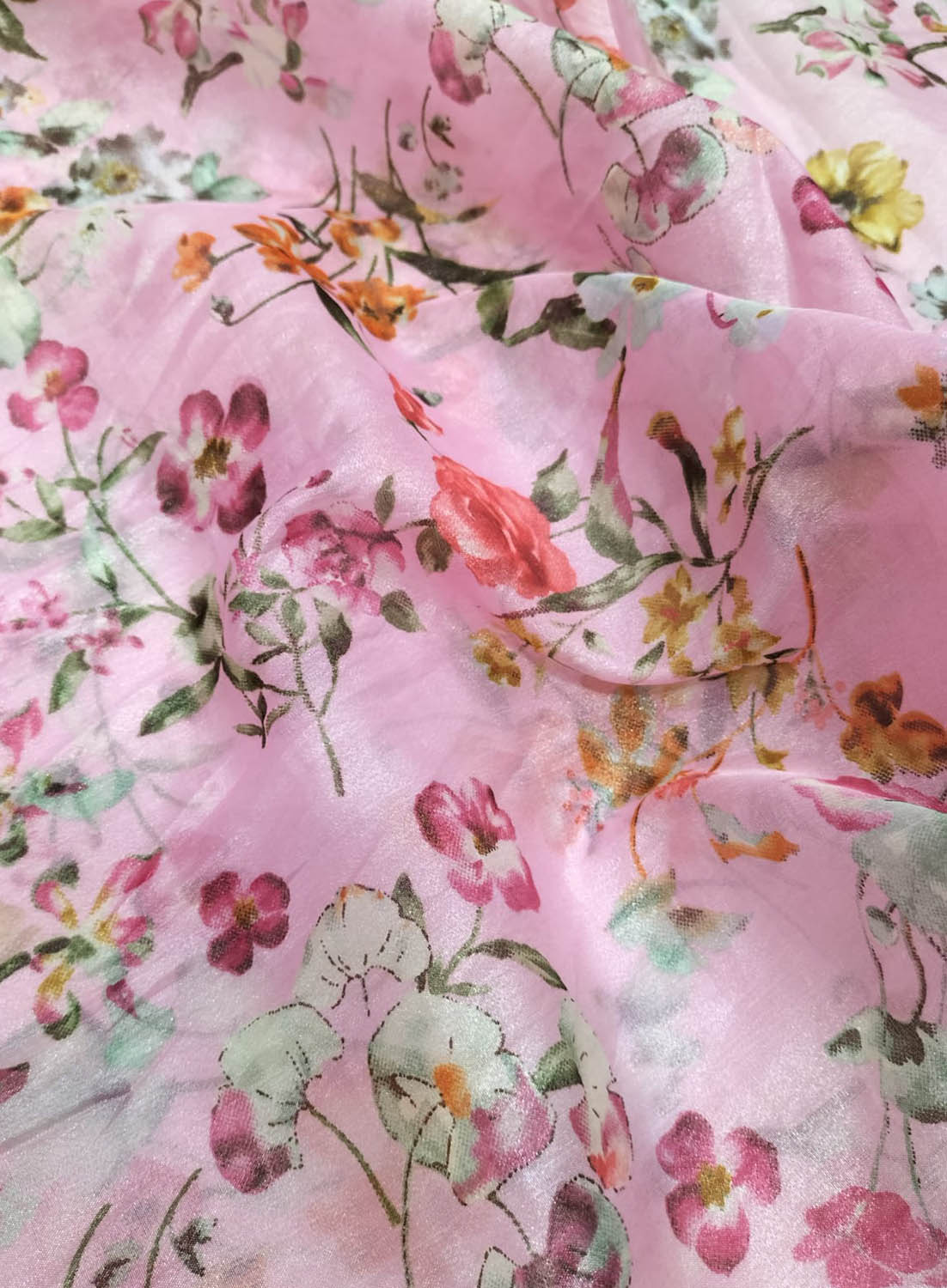 Stunning Pink Organza Fabric with Digital Print - 1 Mtr Length - Luxurion World