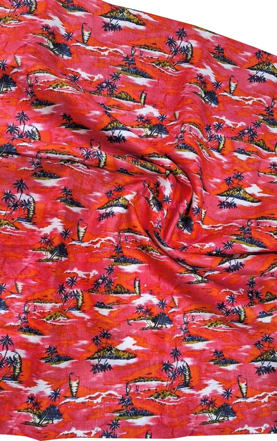 Vibrant Red Linen Fabric with Digital Print - Pure and Luxurious - Luxurion World