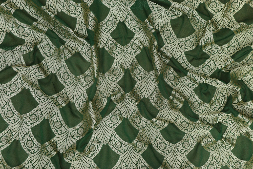 Green Banarasi Georgette Unstitched Lehenga Set - Luxurion World