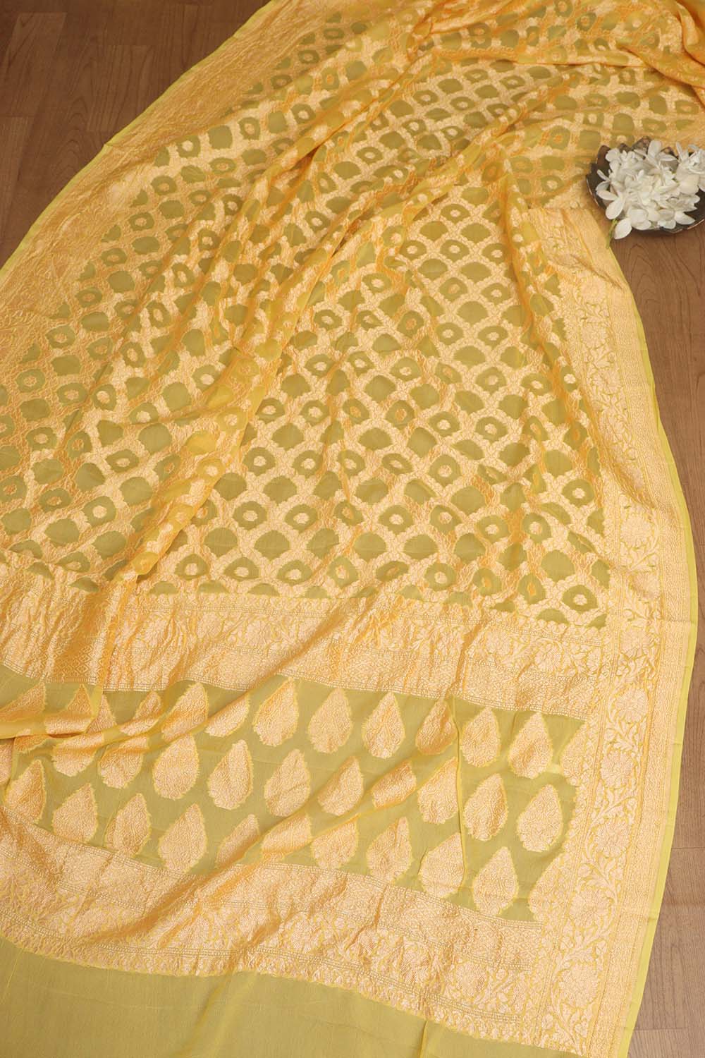 Yellow Banarasi Georgette Unstitched Lehenga Set - Luxurion World