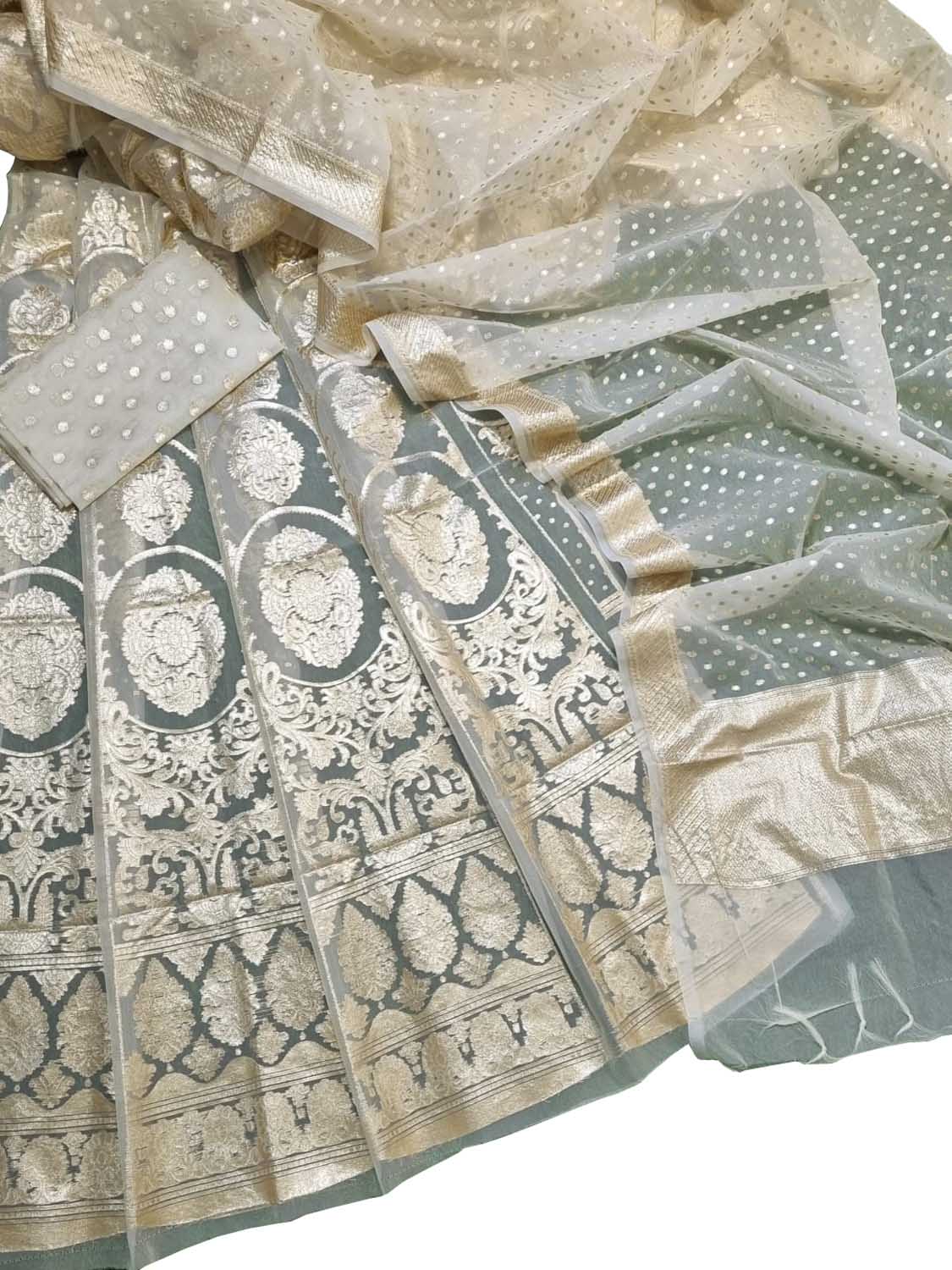 Pastel Handloom Banarasi Organza Silk Lehenga Set - Luxurion World