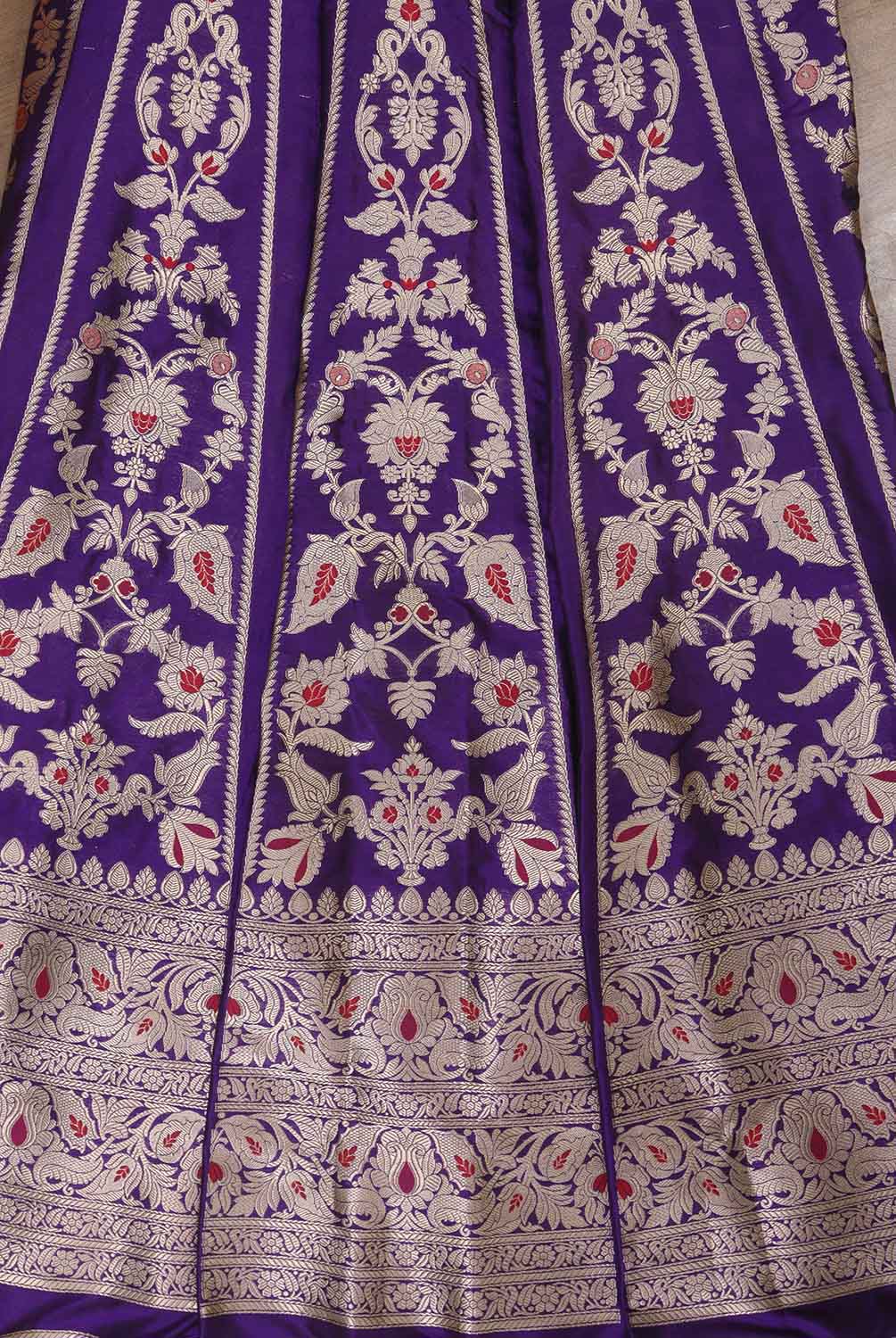 Exquisite Purple Banarasi Katan Silk Lehenga Set - Unstitched - Luxurion World