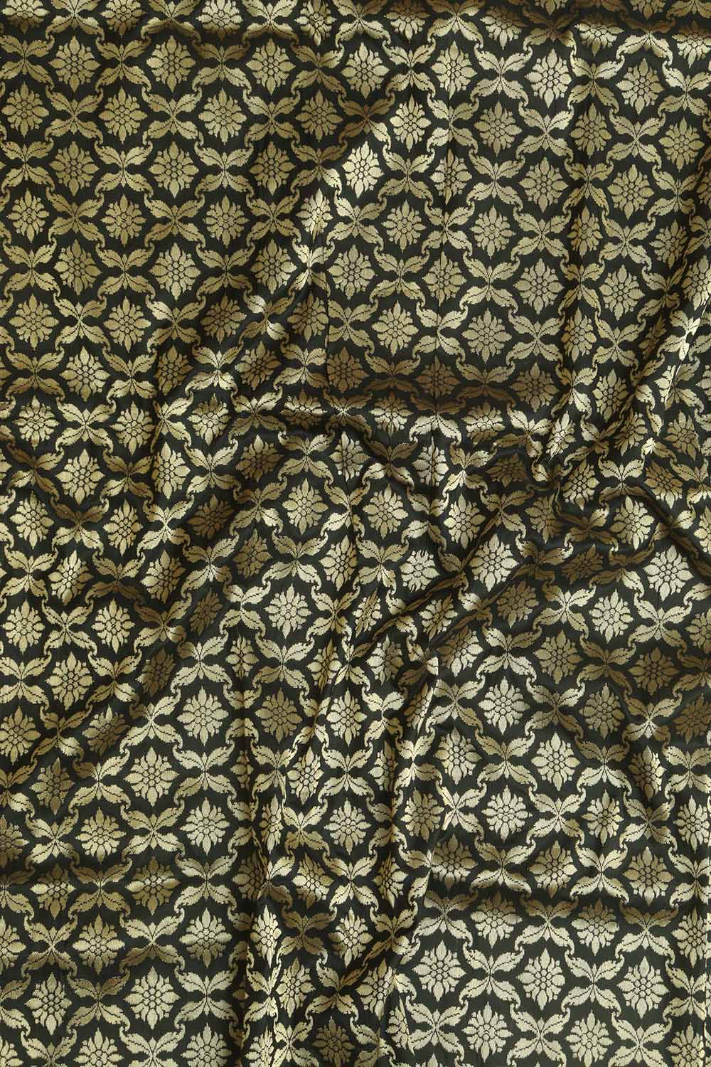 Black Banarasi Pure Katan Silk Unstitched Lehenga Set - Luxurion World