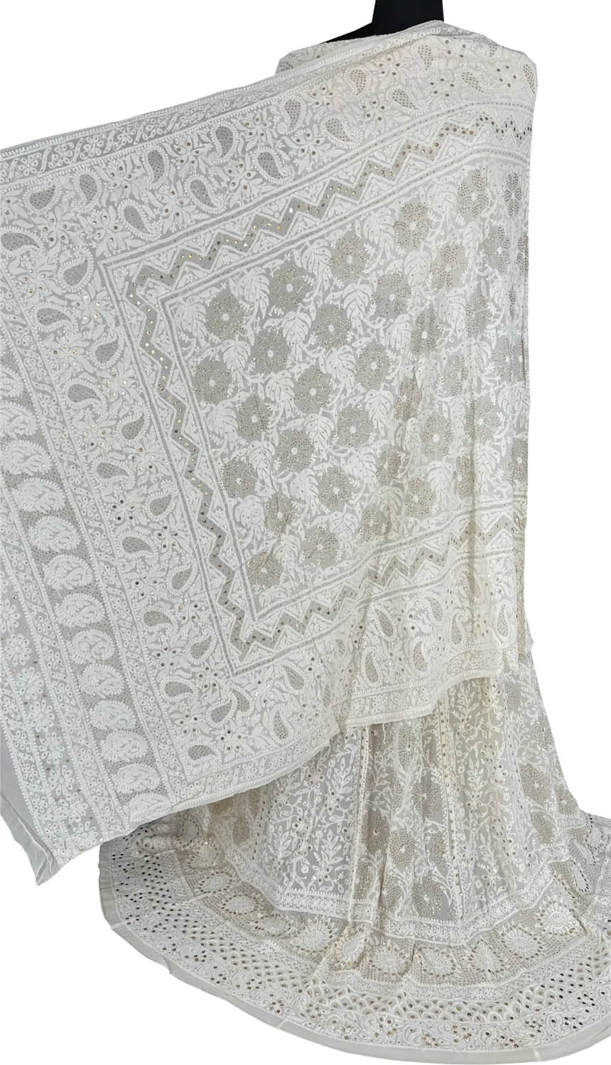 Dazzling Mukaishwork Lehenga Set with Hand Embroidery & Dyeable Georgette Fabric - Luxurion World