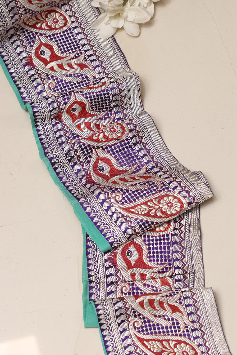 Blue Banarasi Handloom Vintage Pure Silk Border Lace ( 1 Mtr ) - Luxurion World