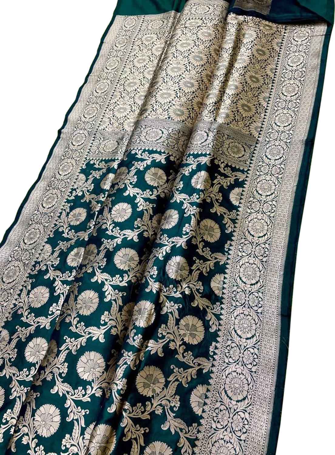 Green Banarasi Handloom Pure Katan Silk Saree - Luxurion World