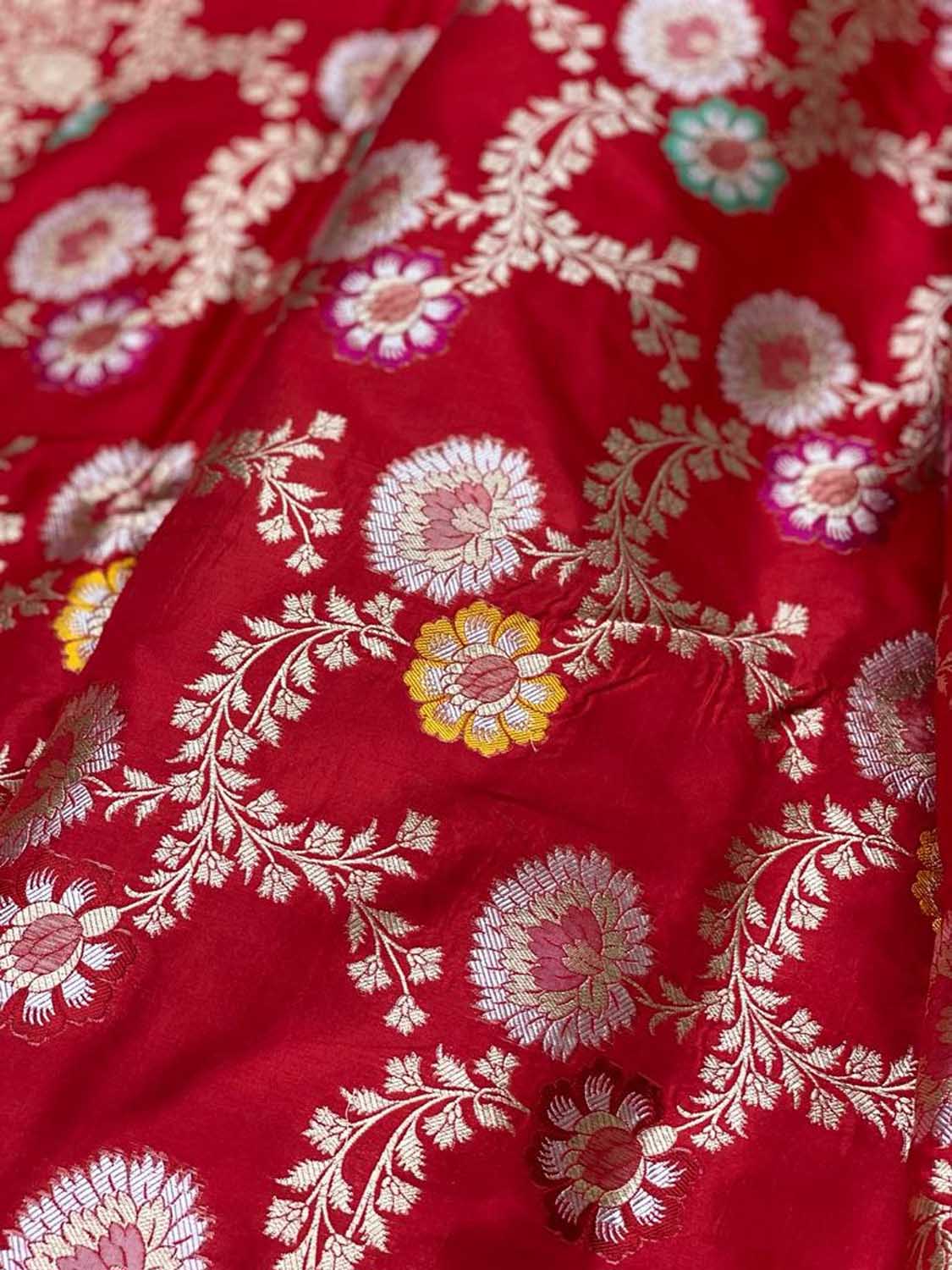 Red Banarasi Handloom Pure Katan Silk Meenakari Saree - Luxurion World