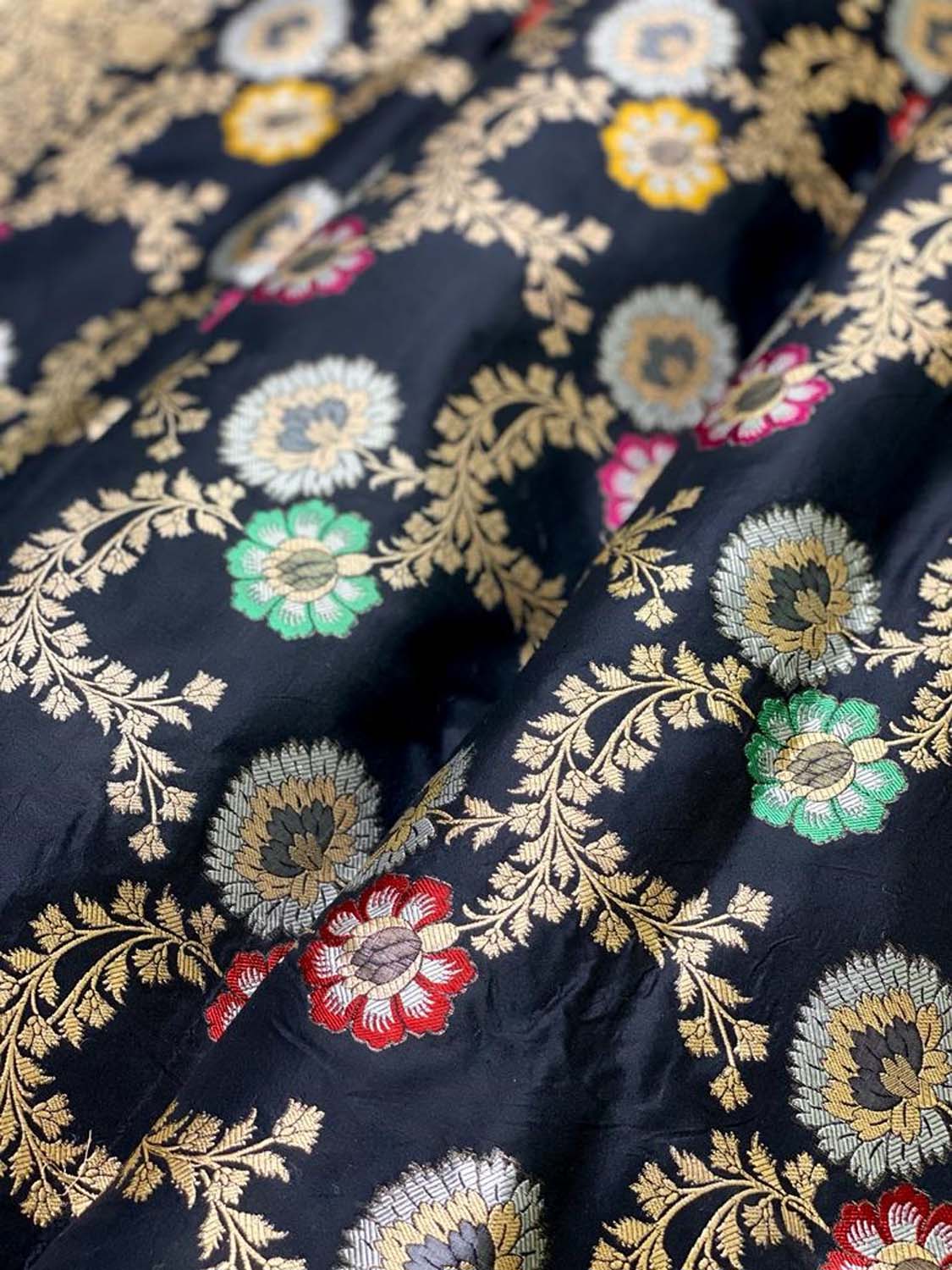 Black Banarasi Handloom Pure Katan Silk Meenakari Saree - Luxurion World