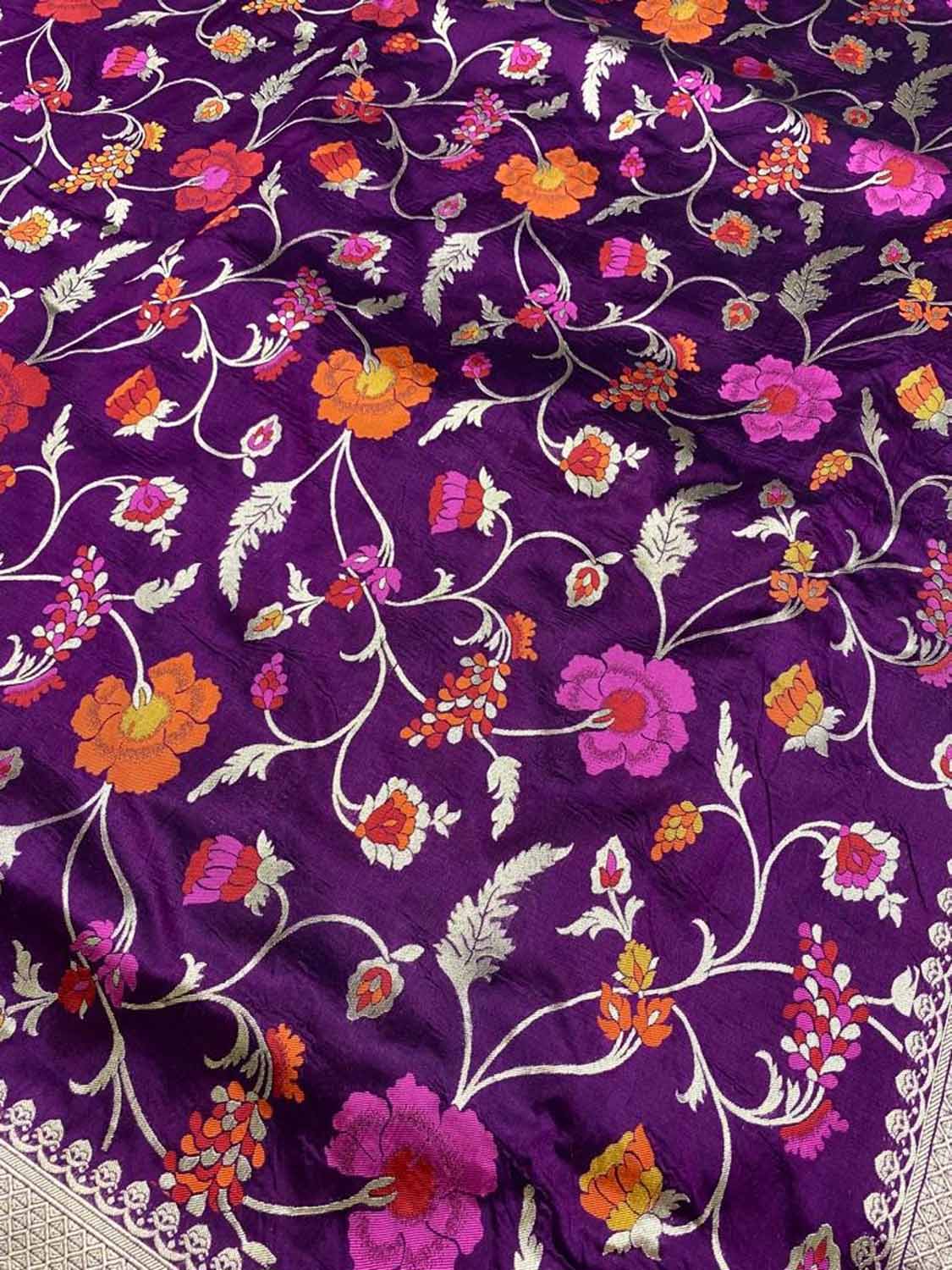 Purple Banarasi Handloom Pure Katan Silk Meenakari Saree - Luxurion World
