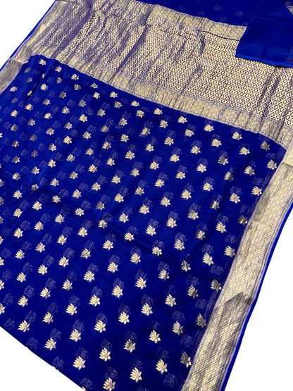 Elegant Blue Banarasi Georgette Saree - Luxurion World