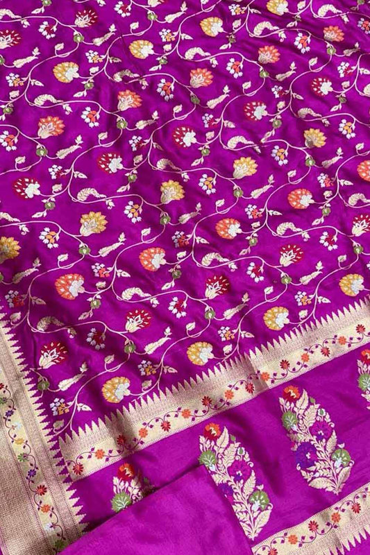 Exquisite Pink Banarasi Handloom Meenakari Pure Katan Silk Saree