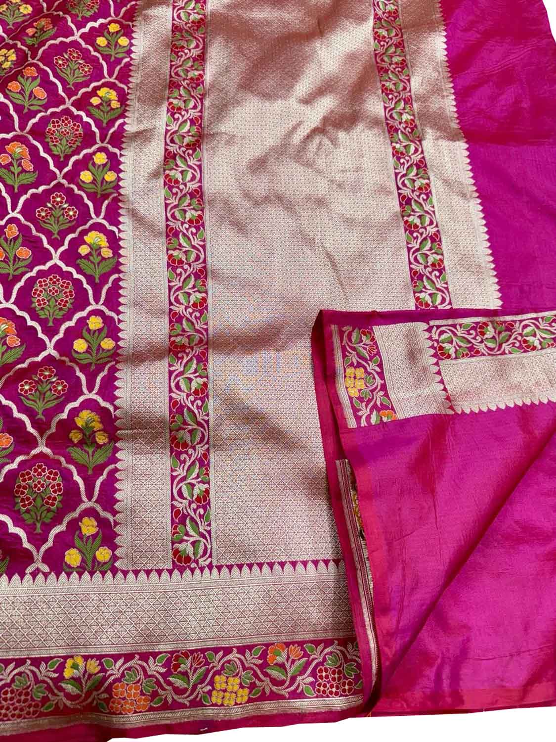 Exquisite Pink Banarasi Meenakari Silk Saree - Luxurion World
