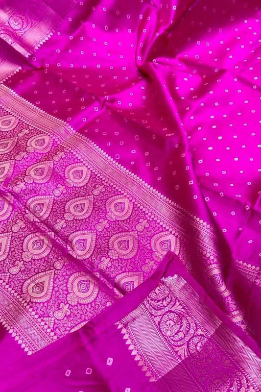 Exquisite Pink Banarasi Silk Bandhani Saree