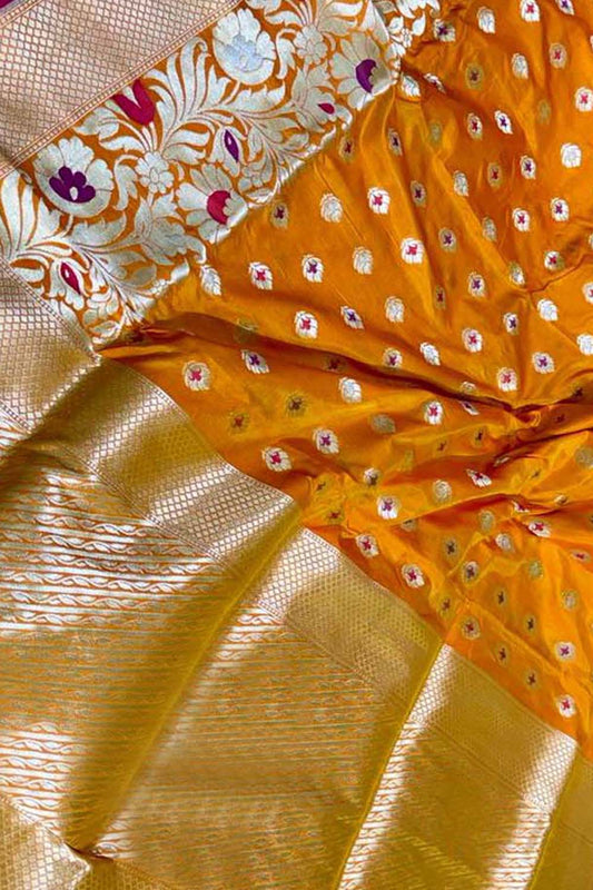 Elegant Orange Banarasi Silk Saree - Handloom Beauty - Luxurion World