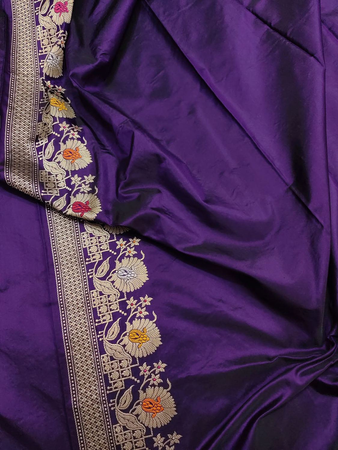 Purple Banarasi Handloom Pure Katan Silk Kadwa Meenakari Saree - Luxurion World