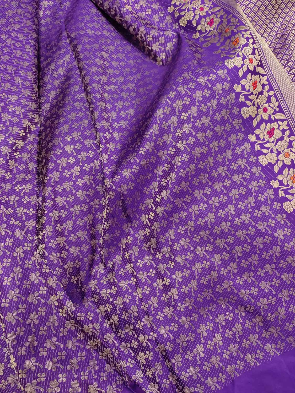 Purple Banarasi Handloom Pure Katan Silk Kadwa Meenakari Saree - Luxurion World