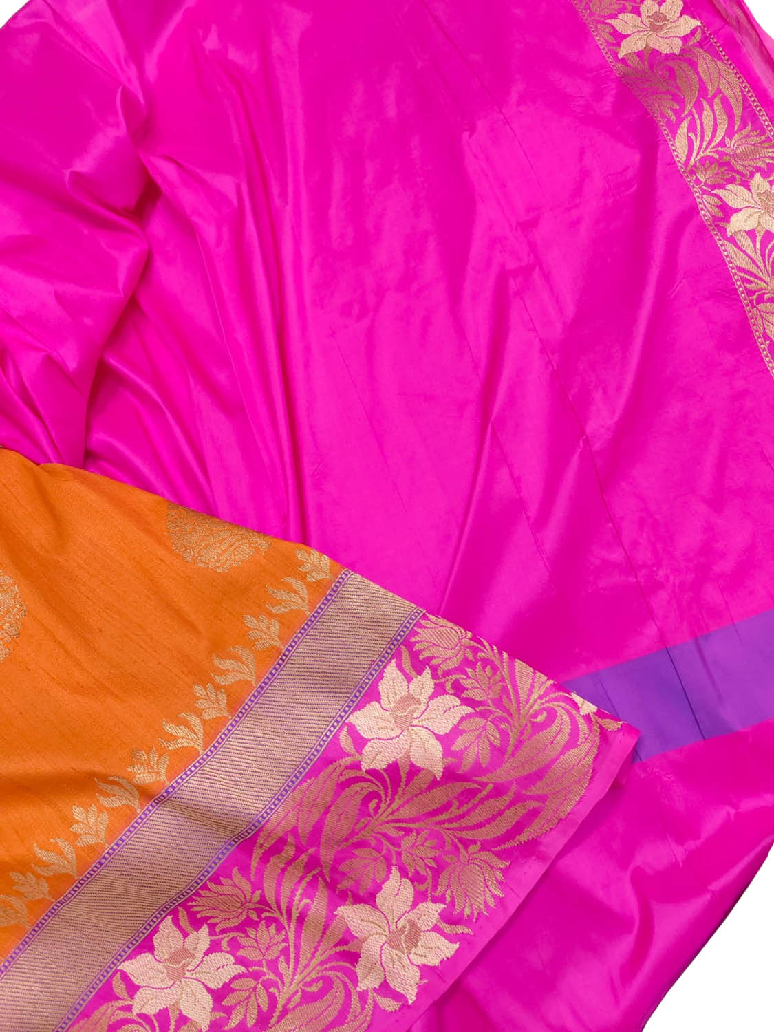 Orange Banarasi Handloom Pure Tussar Dupion Silk Saree - Luxurion World