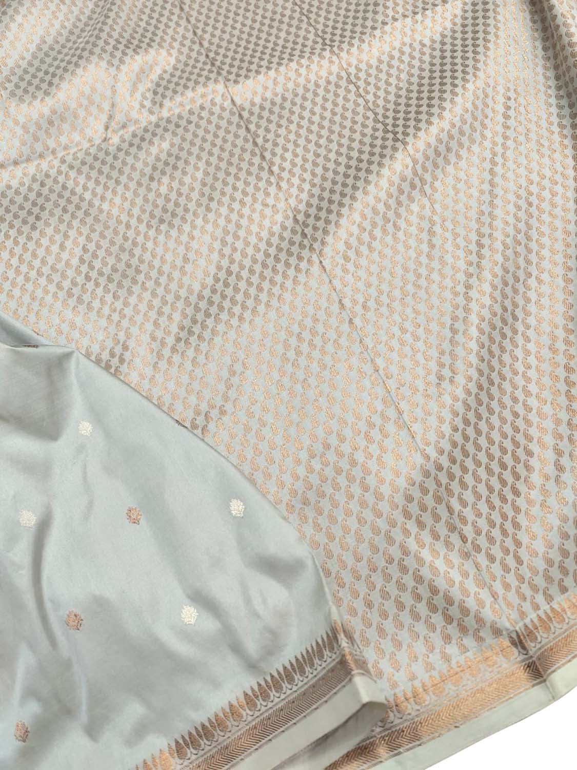 Grey Banarasi Handloom Pure Katan Silk Saree - Luxurion World