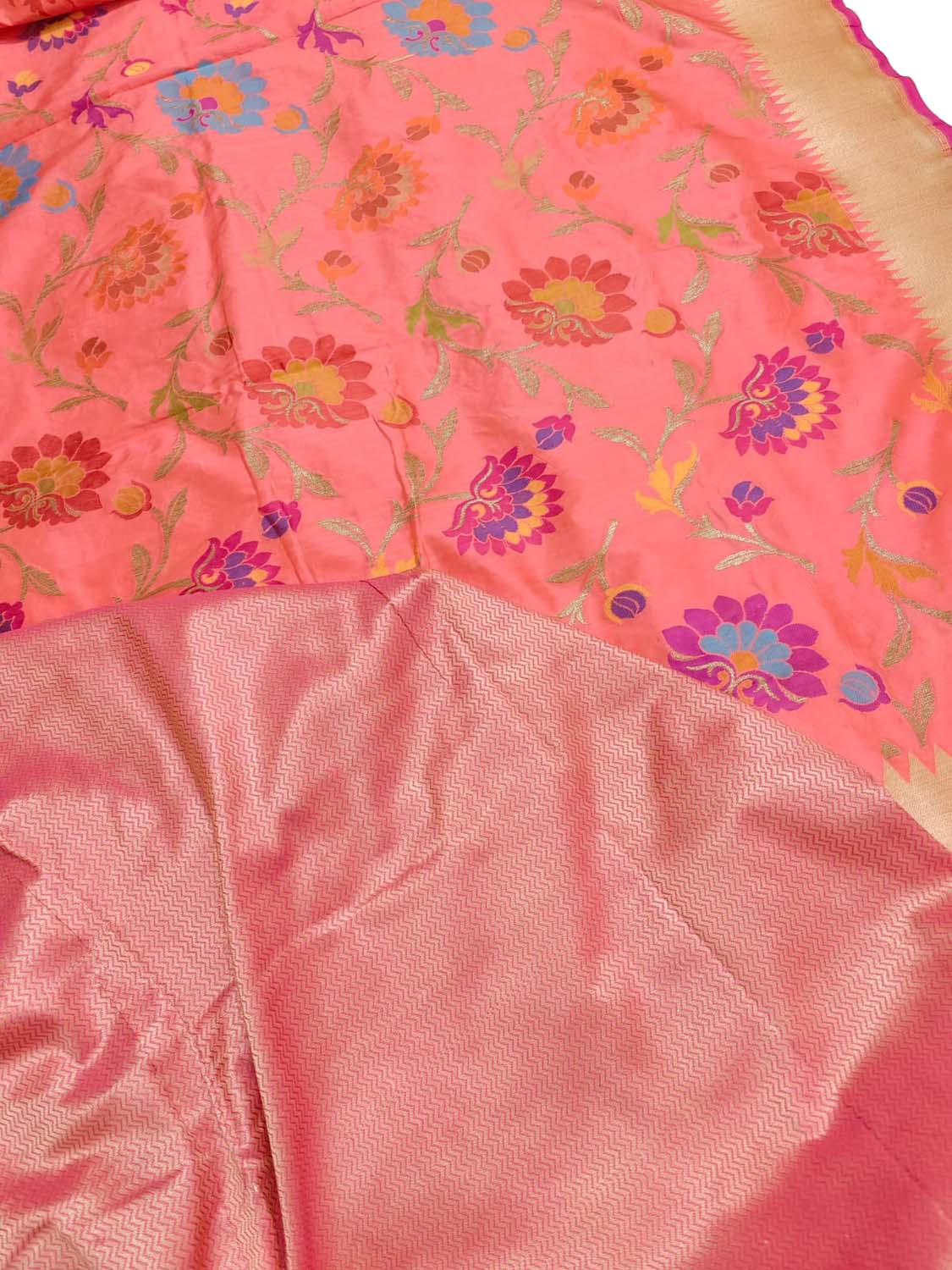 Pink Banarasi Handloom Pure Katan Silk Meenakari Saree - Luxurion World