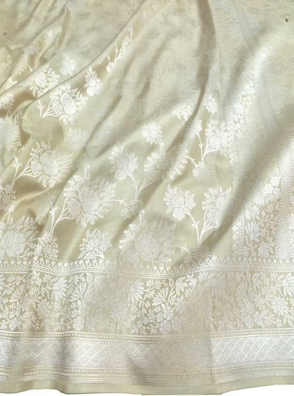 Elegant Pastel Banarasi Handloom Silver Zari Saree - Luxurion World