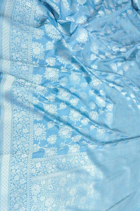 Elegant Blue Banarasi Silk Saree with Silver Zari
