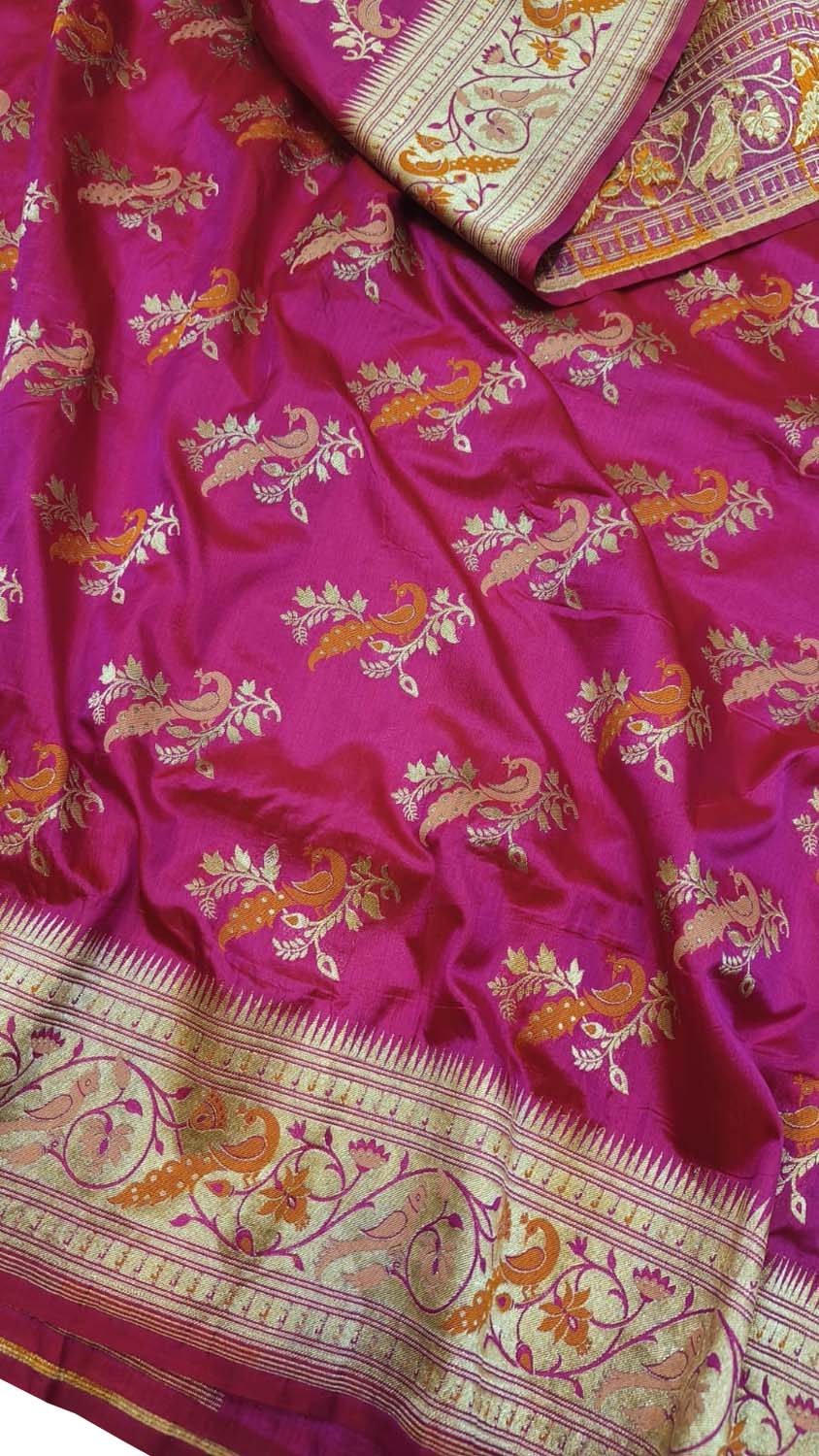 Pink Banarasi Handloom Pure Katan Silk Saree - Luxurion World
