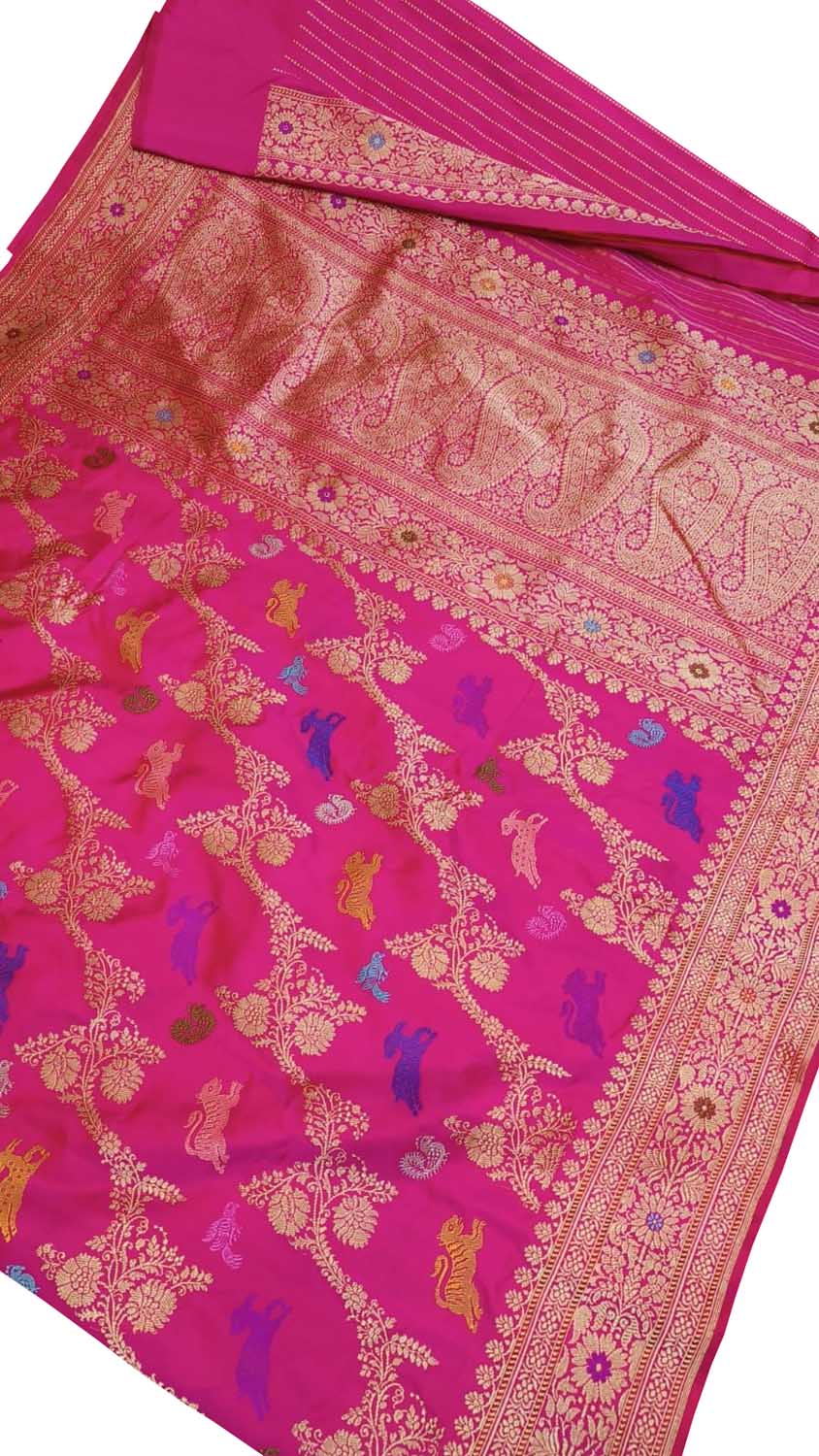 Pink Banarasi Handloom Pure Katan Silk Meenakari Saree - Luxurion World