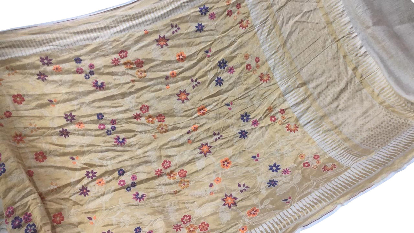 Pastel Banarasi Handloom Pure Tussar Georgette Saree - Luxurion World