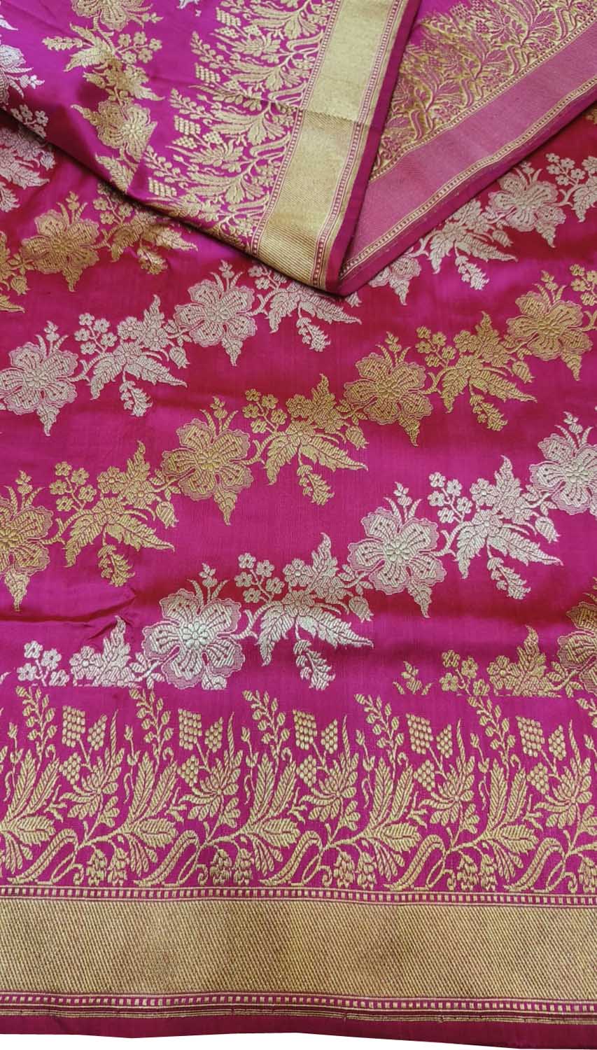 Pink Banarasi Pure Katan Silk Handloom Sona Roopa Saree - Luxurion World