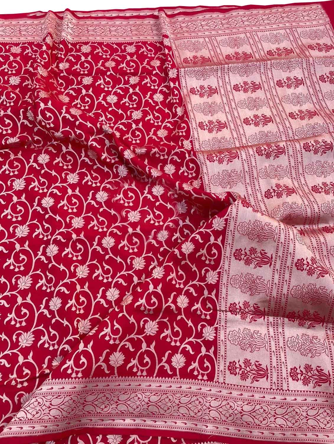 Red Banarasi Handloom Pure Katan Silk Saree - Luxurion World