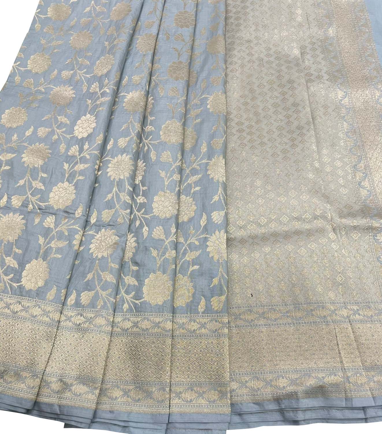 Blue Banarasi Handloom Pure Katan Silk Saree - Luxurion World