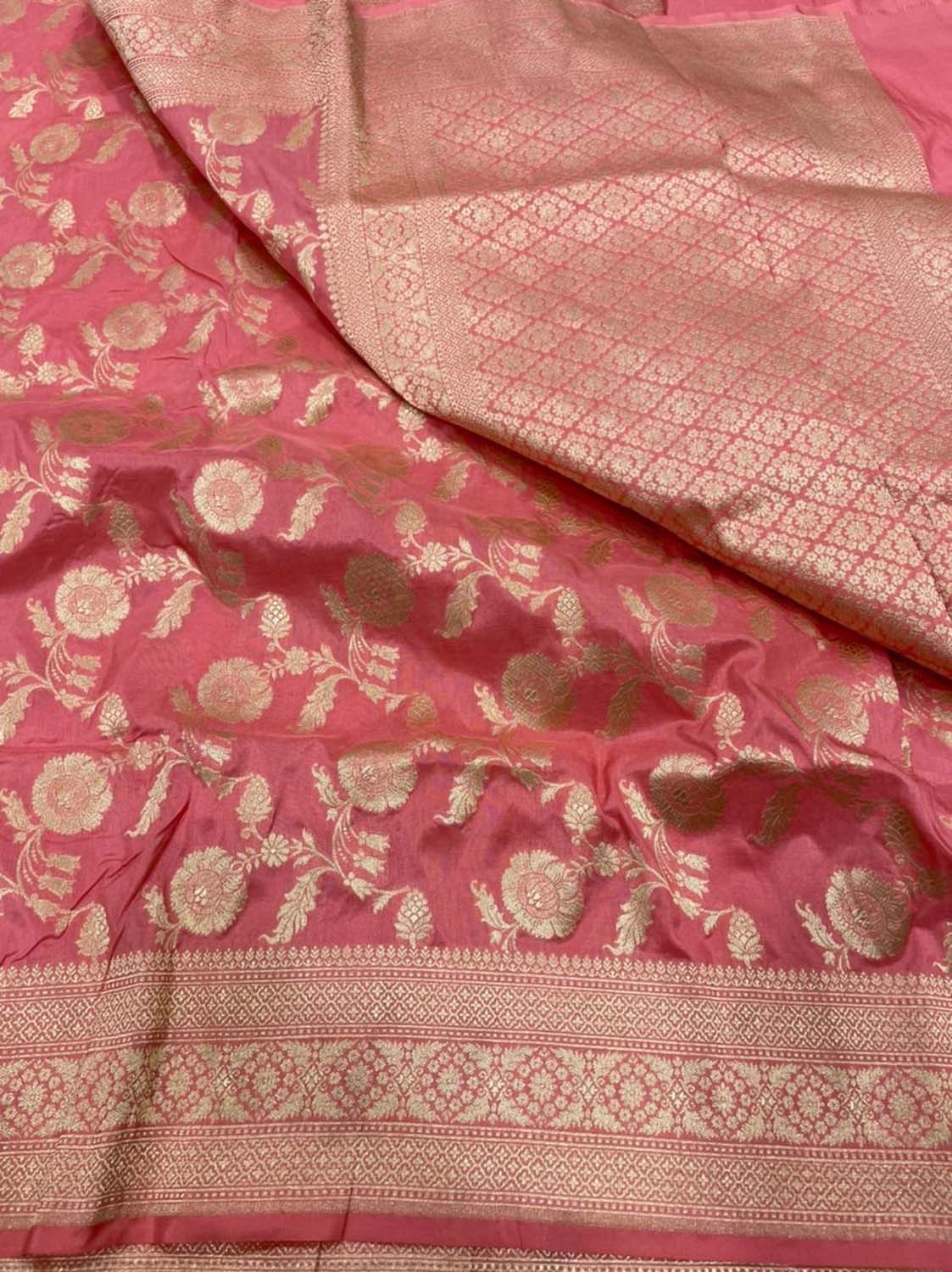 Pink Banarasi Handloom Pure Katan Silk Saree - Luxurion World