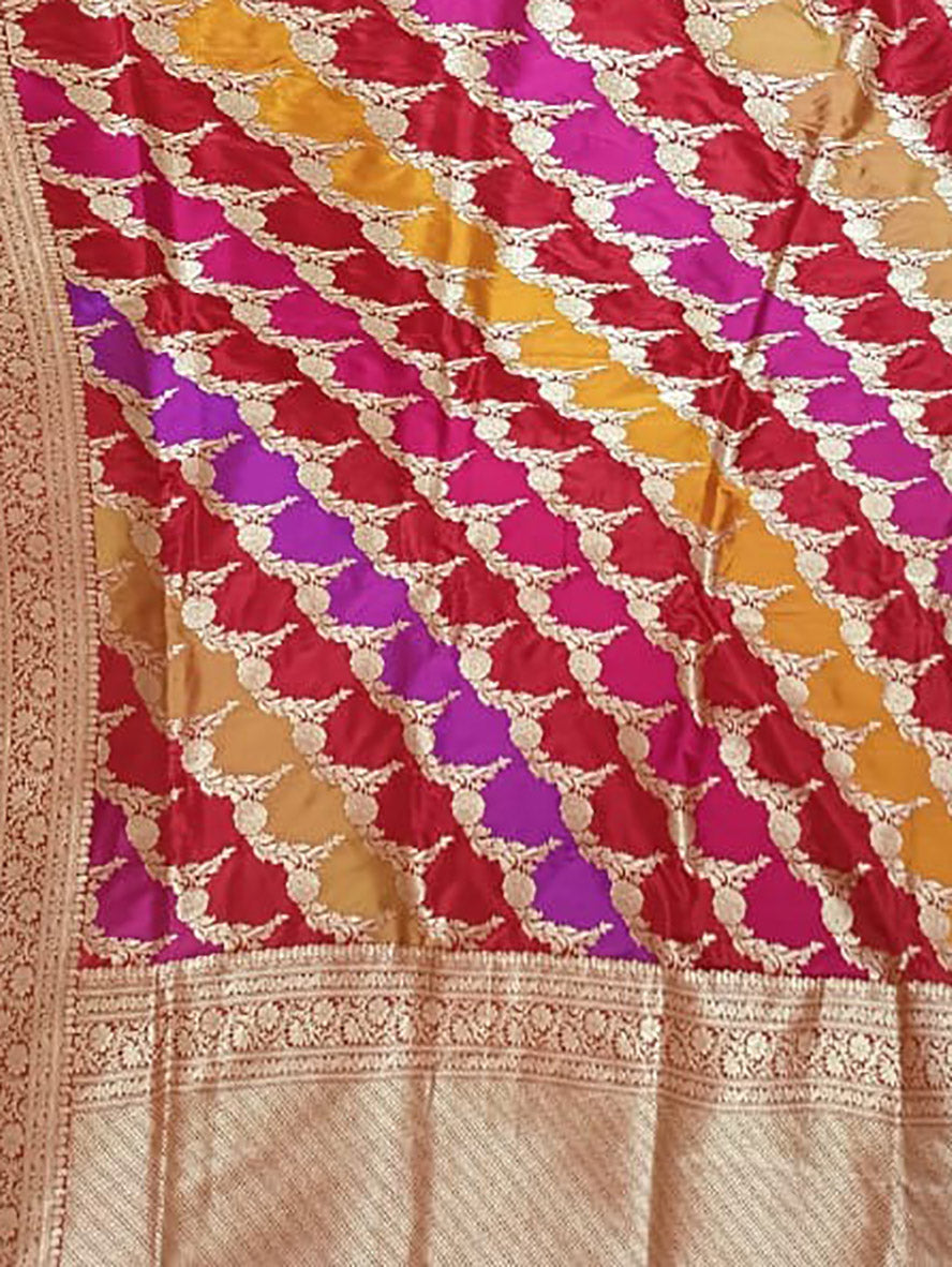 Multicolor Handloom Banarasi Pure Katan Silk Rangkat Saree - Luxurion World