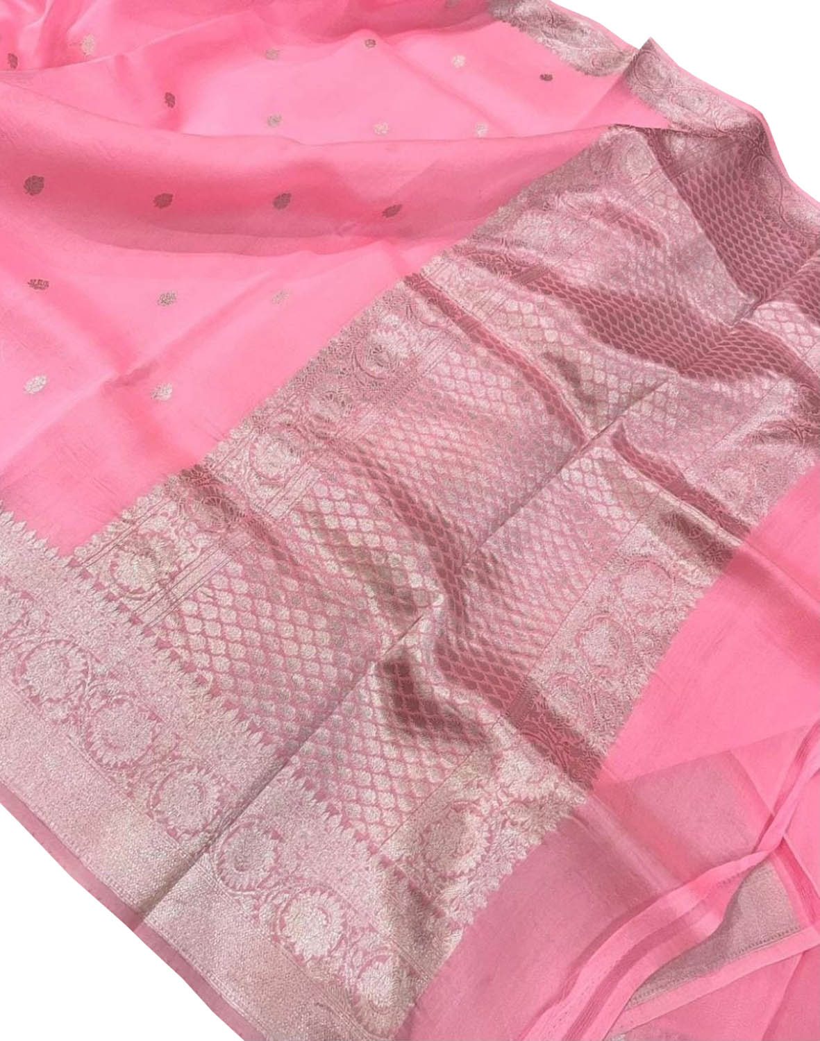 Pink Banarasi Kora Silk Saree - Luxurion World