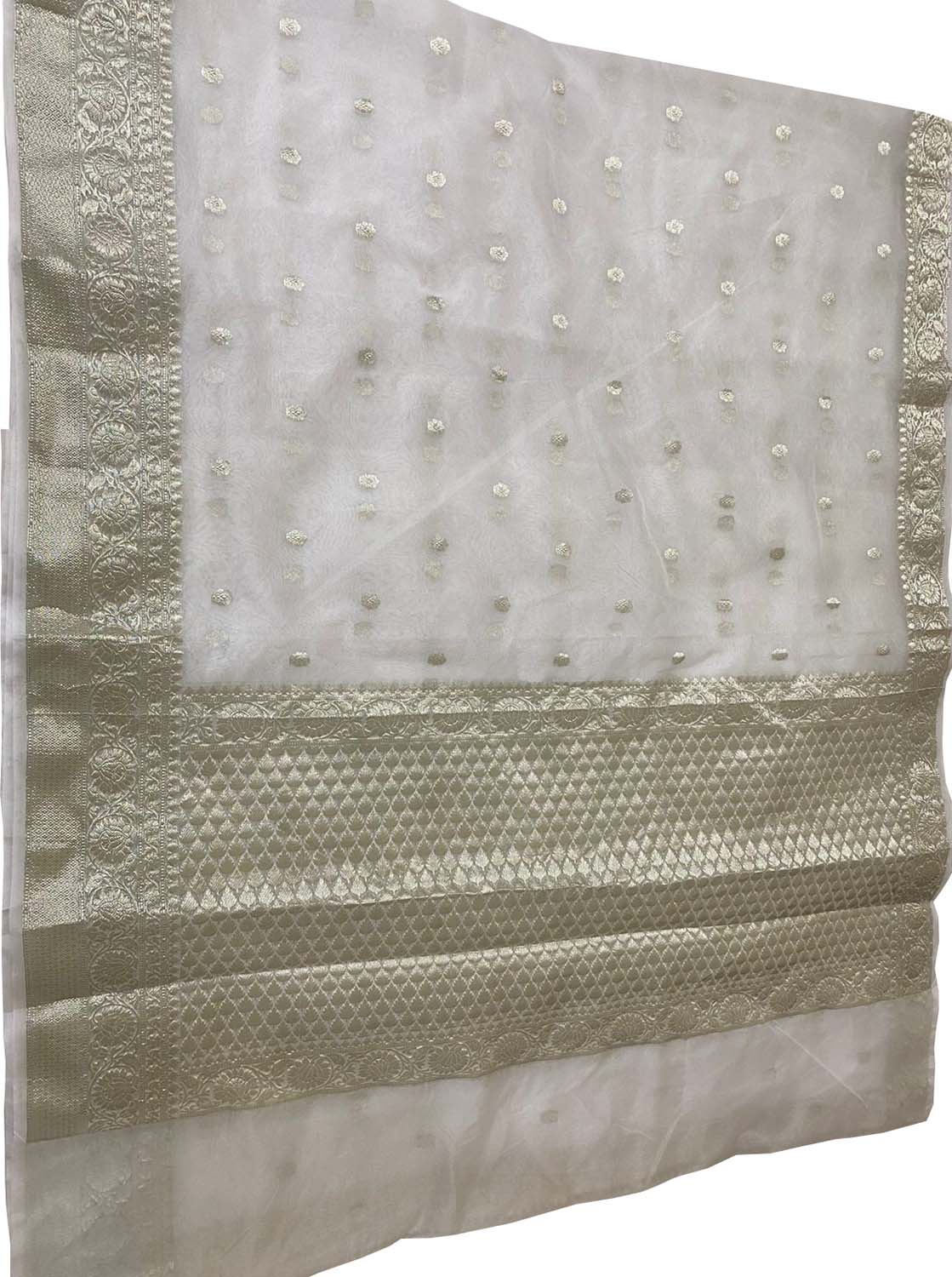 Off White Banarasi Kora Silk Saree - Luxurion World