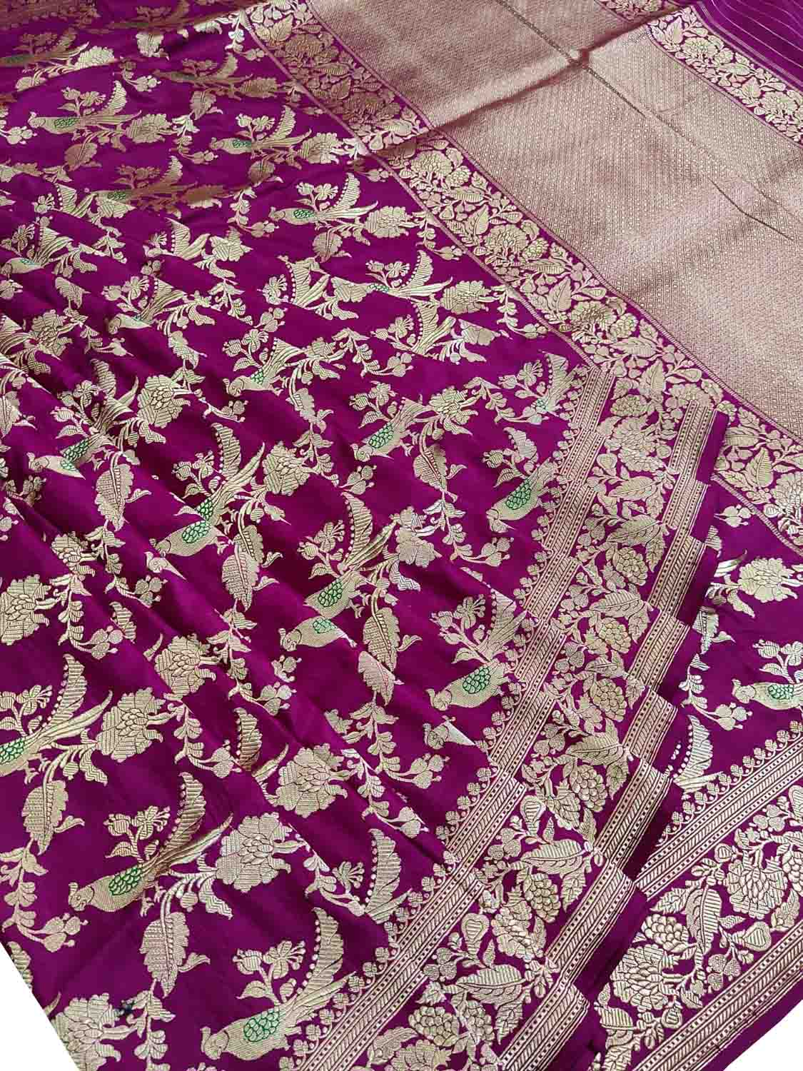 Purple Handloom Banarasi Pure Katan Silk Meenakari Bird Design Saree - Luxurion World