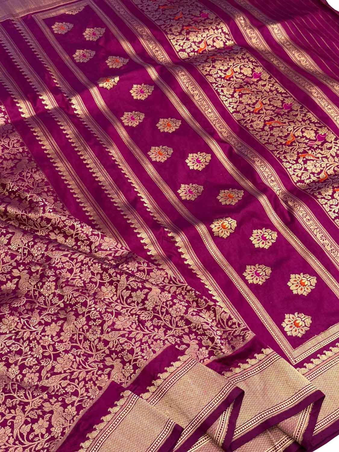 Pink Handloom Banarasi Pure Katan Silk Meenakari Bird Design Saree - Luxurion World