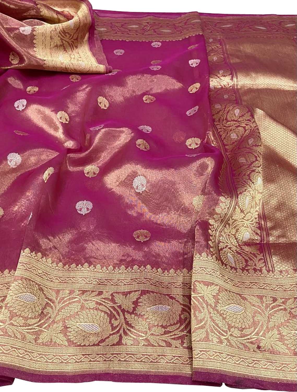 Pink Handloom Banarasi Pure Kora Tissue Silk Saree - Luxurion World