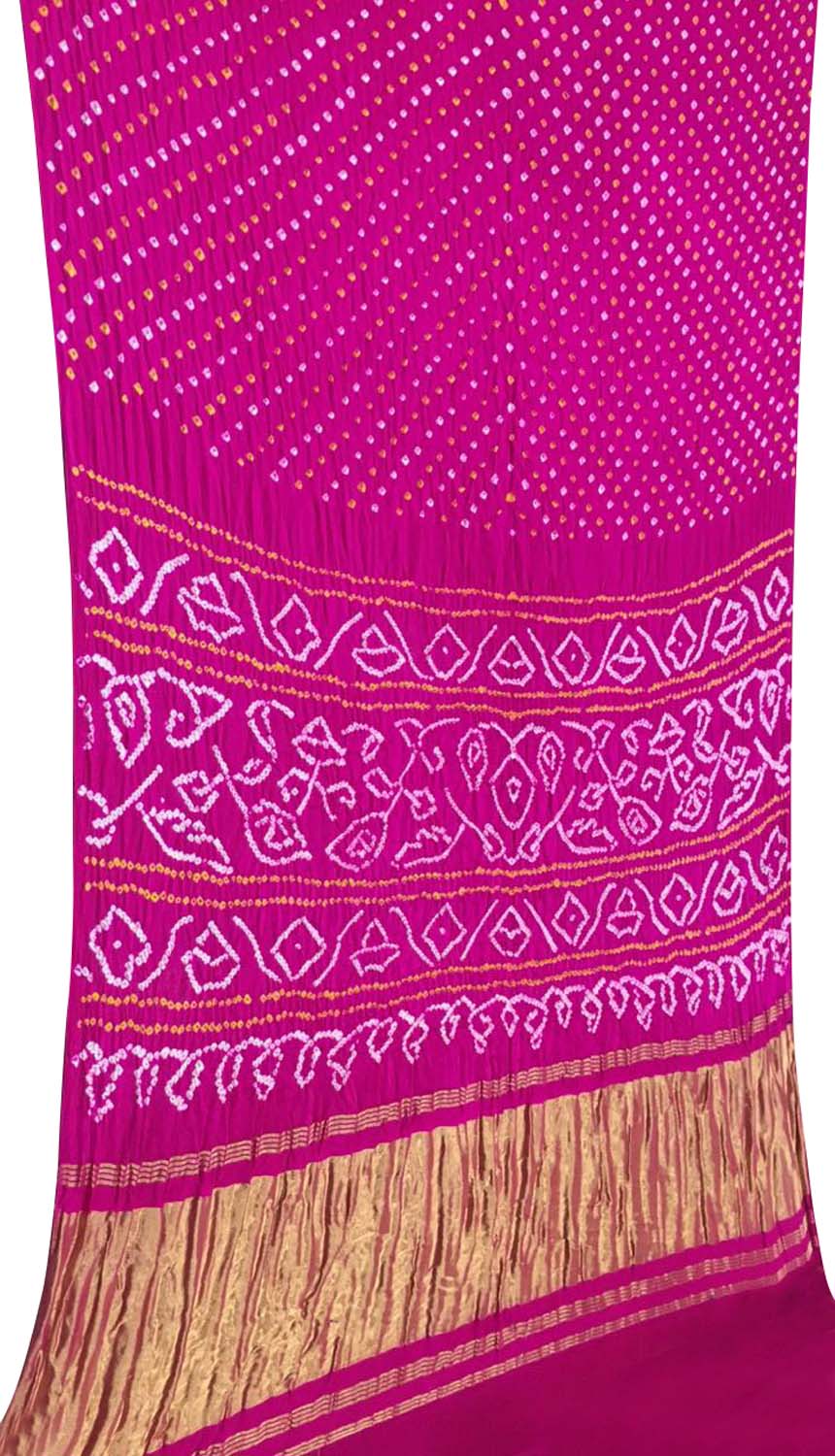 Pink Bandhani Pure Gajji Silk Saree - Luxurion World