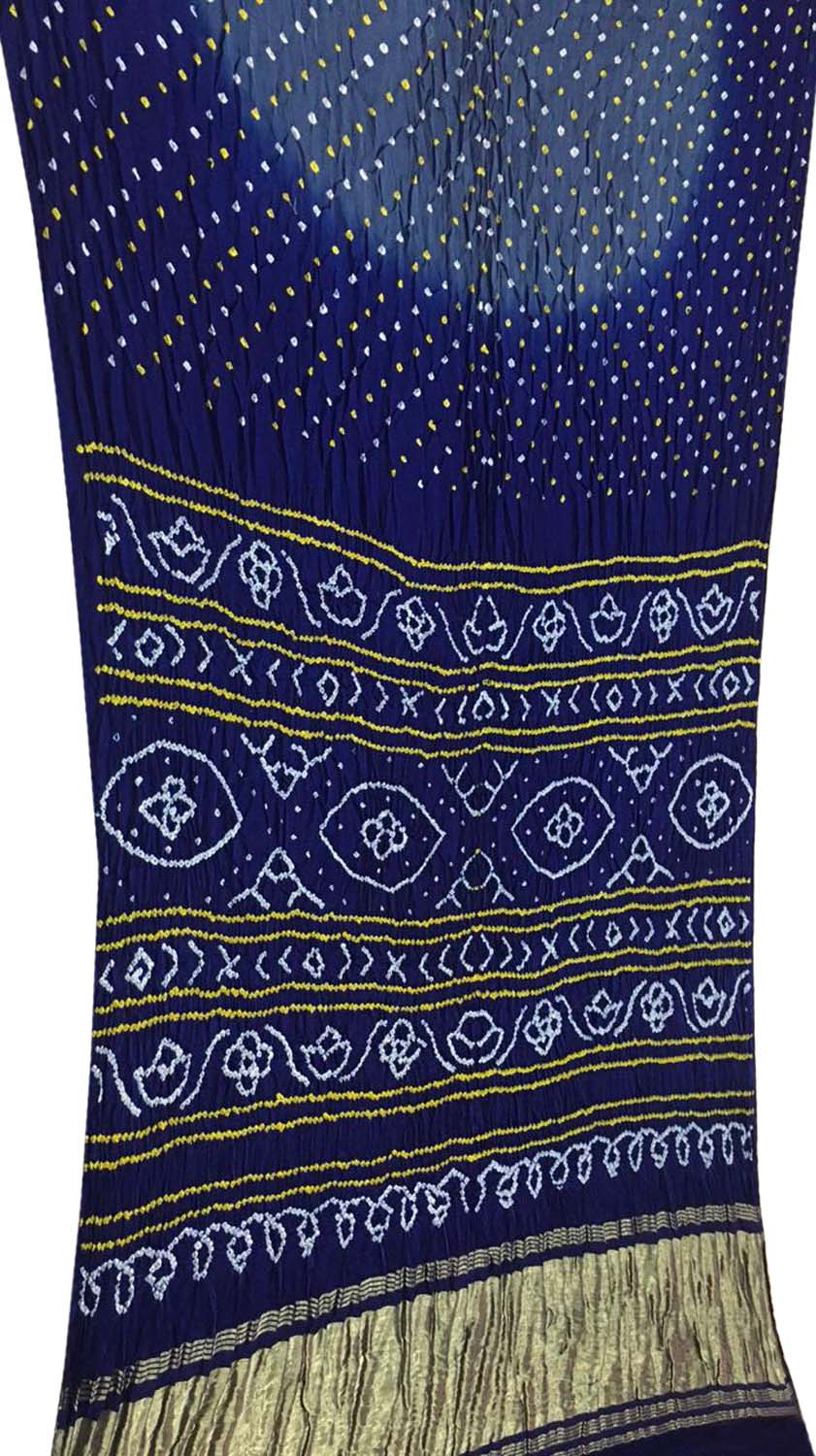 Grey And Blue Bandhani Pure Gajji Silk Saree - Luxurion World