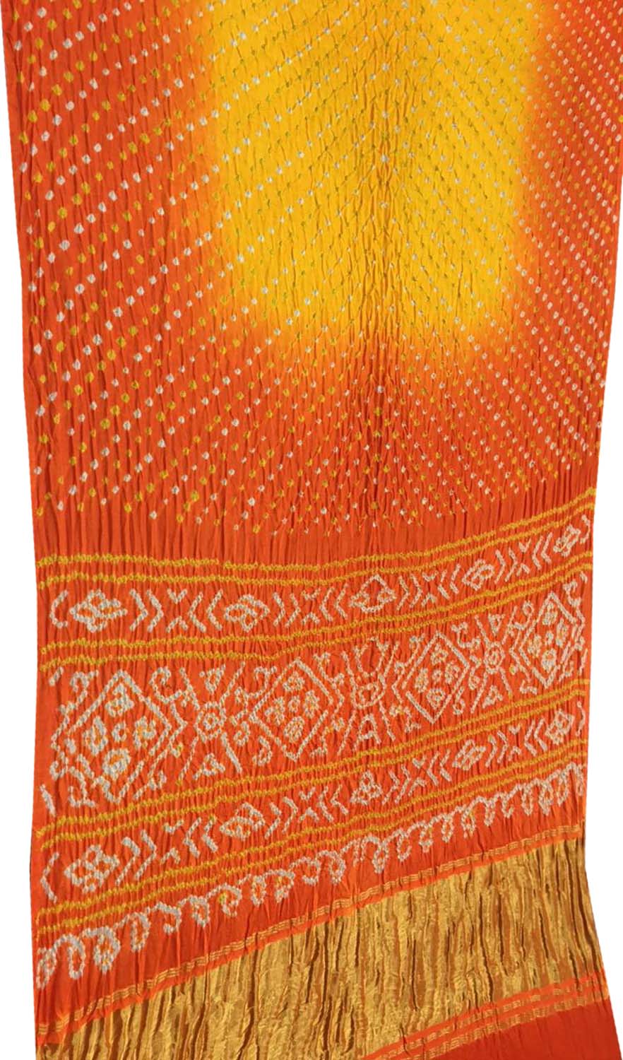Yellow And Orange Bandhani Pure Gajji Silk Saree - Luxurion World