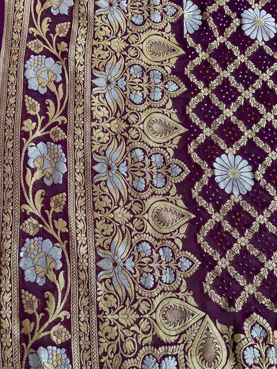 Purple Banarasi Bandhani Pure Georgette Saree - Luxurion World