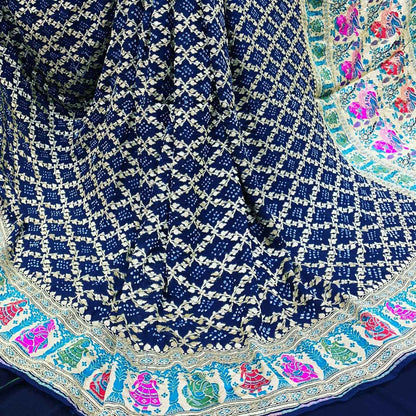 Blue Banarasi Bandhani Pure Georgette Meenakari Saree - Luxurion World