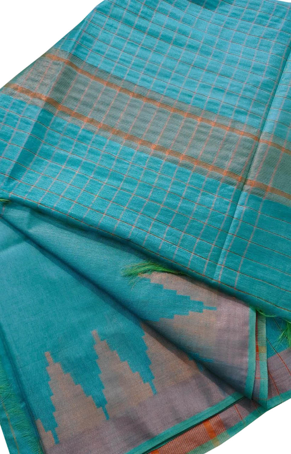 Blue Bhagalpur Handloom Kota Cotton Temple Border Saree - Luxurion World