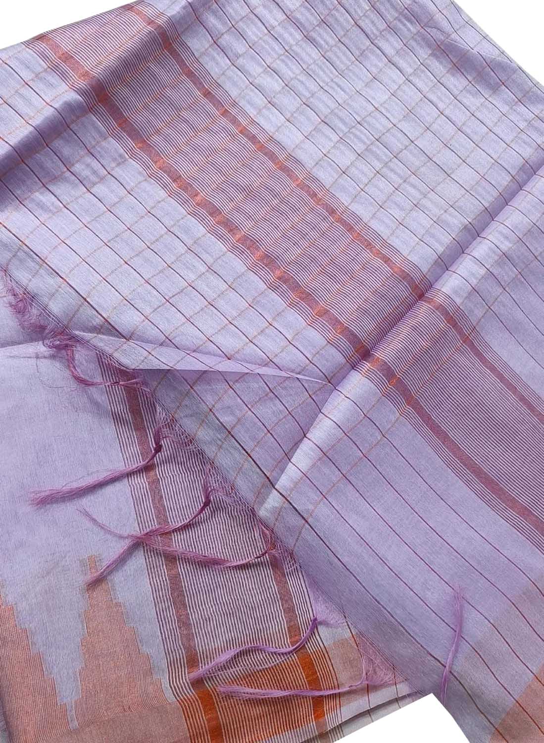 Purple Bhagalpur Handloom Kota Cotton Temple Border Saree - Luxurion World