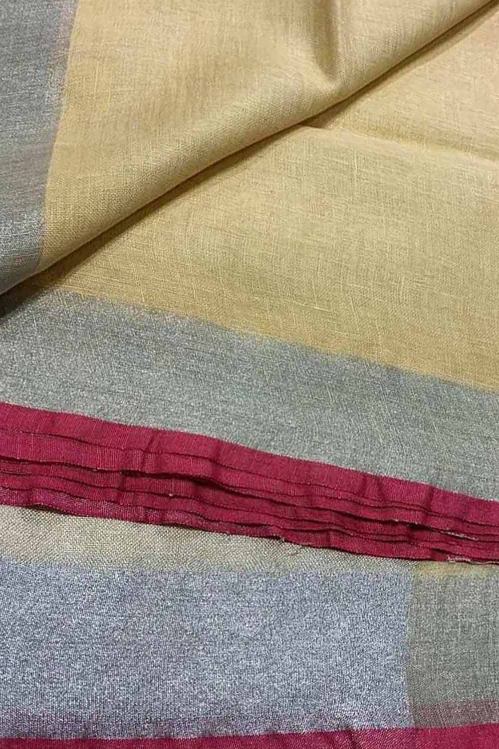 Pastel And Pink Bhagalpur Pure Linen Saree - Luxurion World