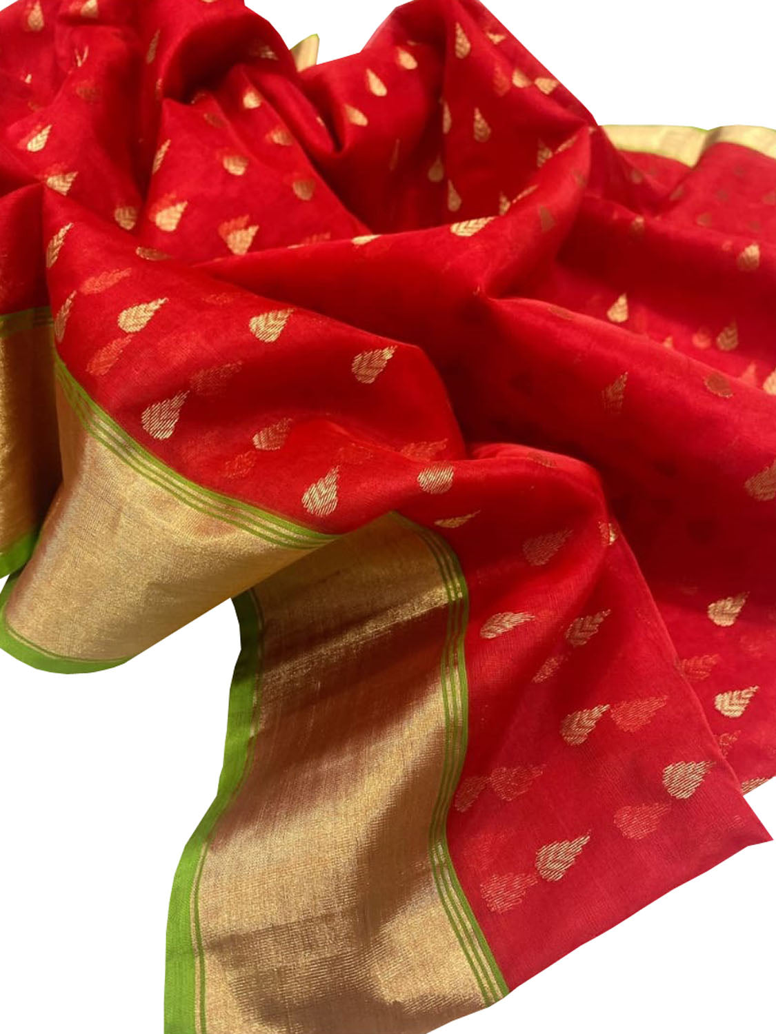 Exquisite Red Chanderi Handloom Katan Organza Silk Saree - Luxurion World